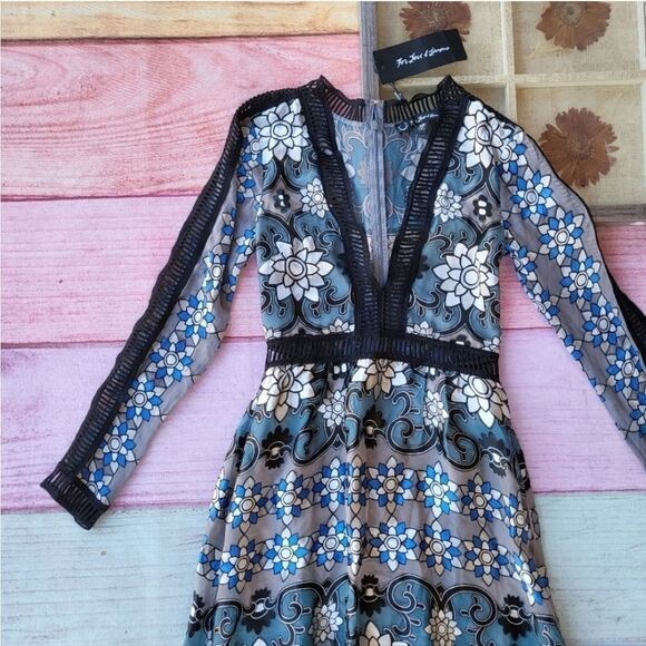 NWT‎ For Love & Lemons Juliet Floral  Lattice Trim A-line Semi Sheer Maxi Dress - Picture 10 of 15